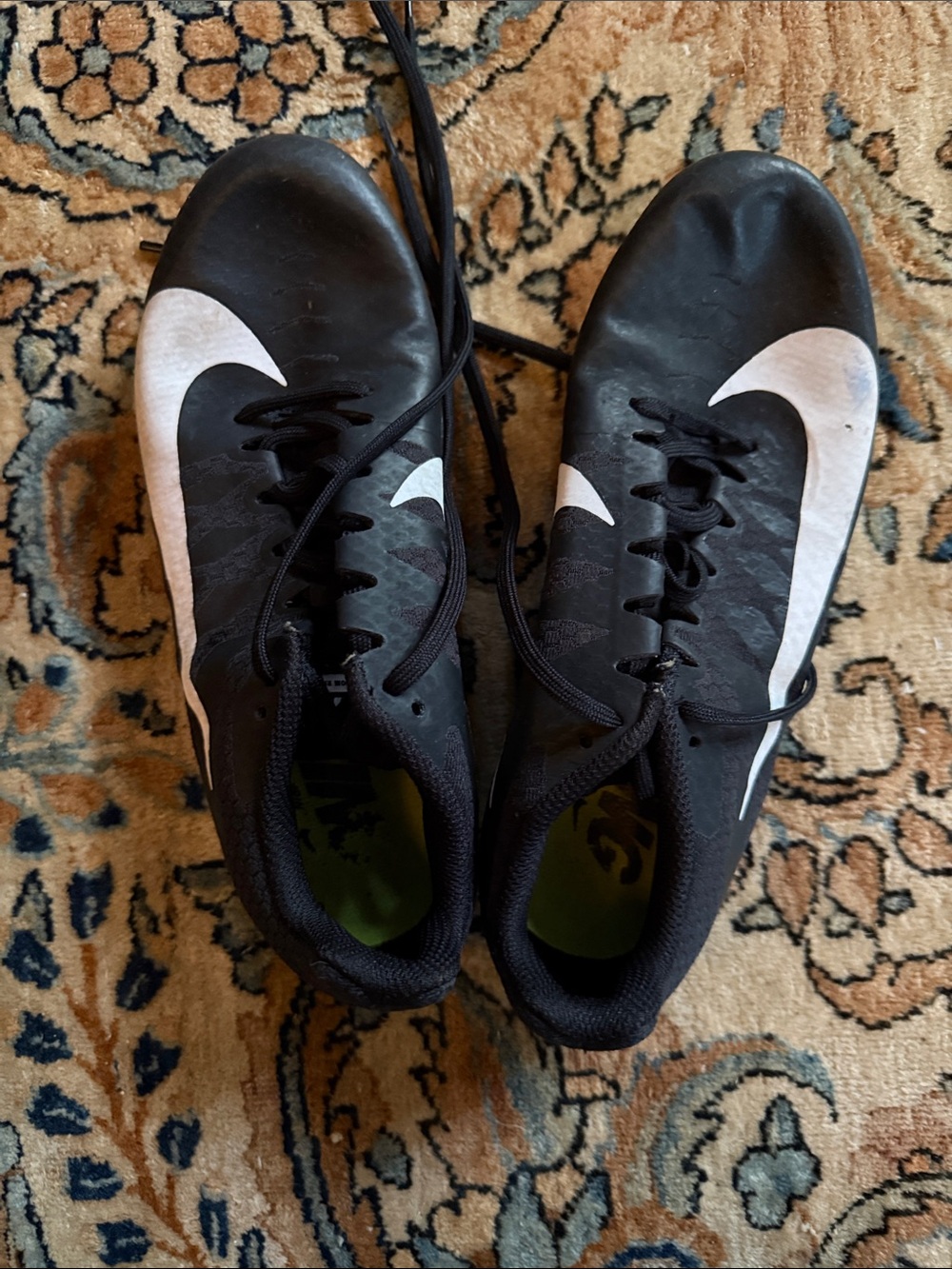 Nike Men’s Black Athletic Soccer/Training Sneakers with White Swoosh US 5.5